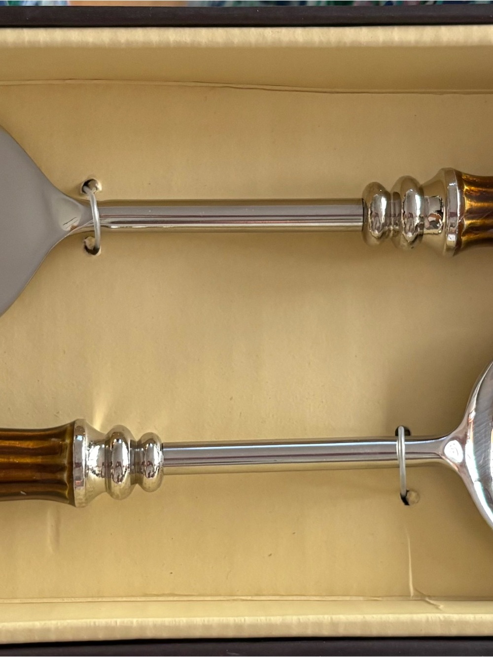 Polished Silver Serving Utensil Set with Amber Handles NWT in Original Gift Box